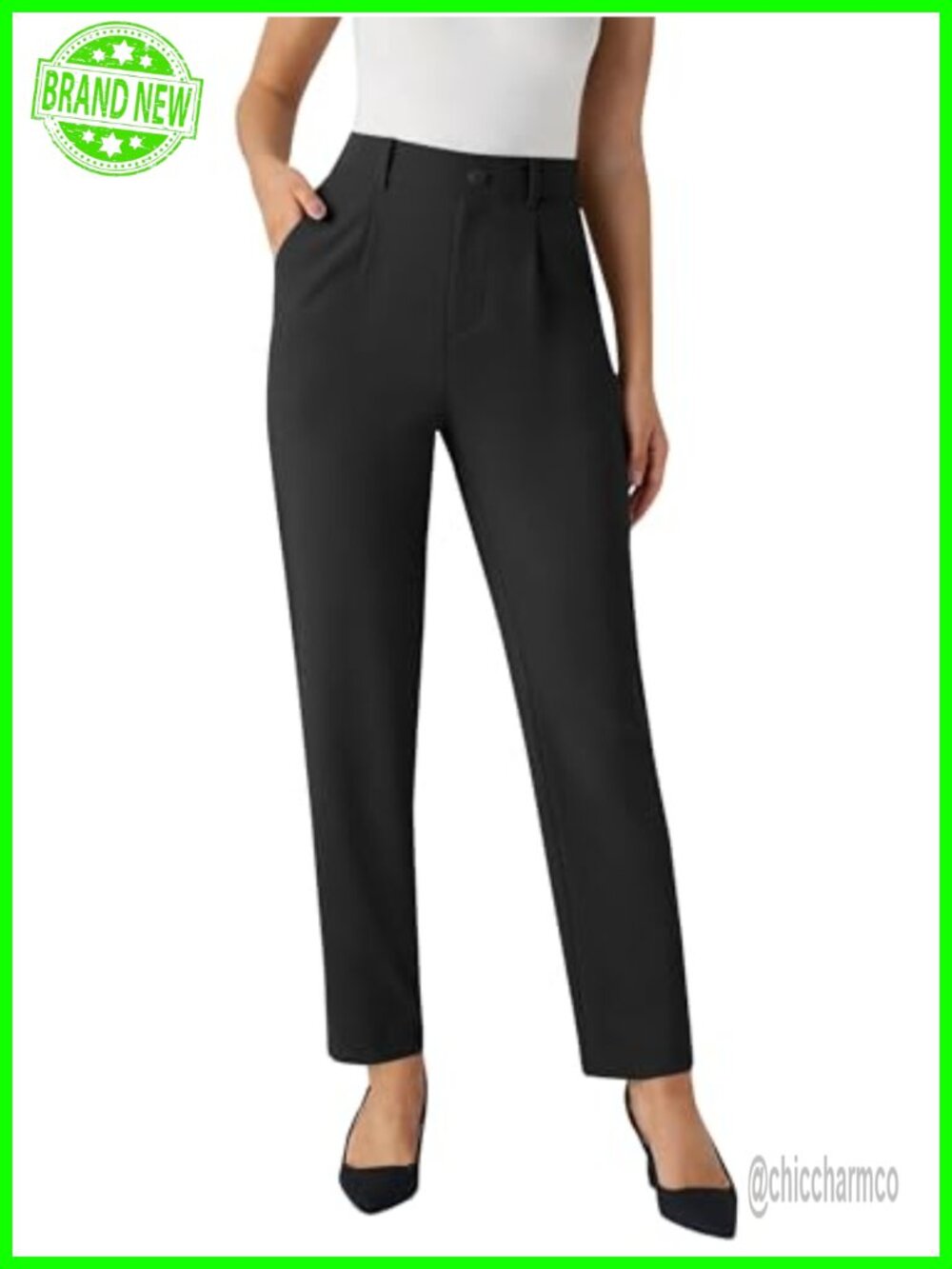 Women's Stretchy High Waist Straight Leg Work Pants Business Casual Slacks